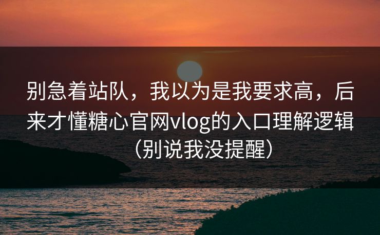 别急着站队，我以为是我要求高，后来才懂糖心官网vlog的入口理解逻辑（别说我没提醒）