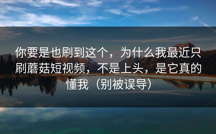 你要是也刷到这个，为什么我最近只刷蘑菇短视频，不是上头，是它真的懂我（别被误导）