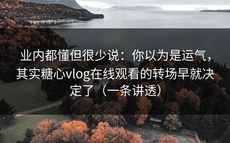 业内都懂但很少说：你以为是运气，其实糖心vlog在线观看的转场早就决定了（一条讲透）