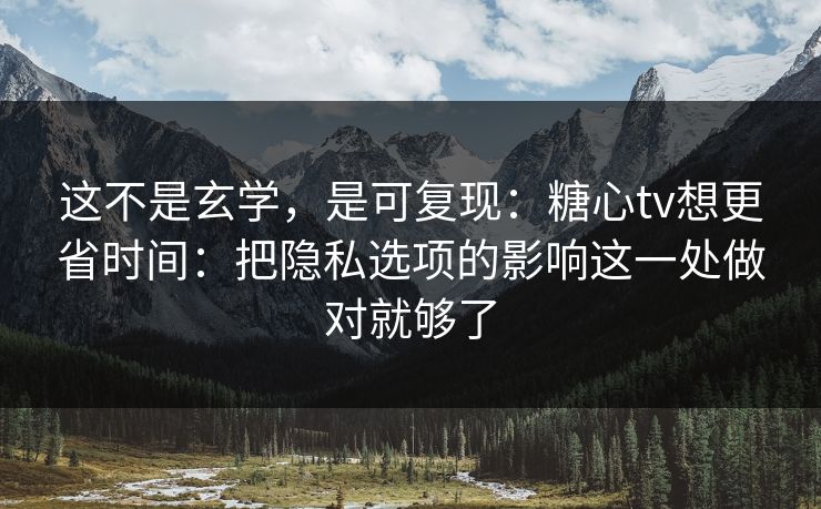 这不是玄学，是可复现：糖心tv想更省时间：把隐私选项的影响这一处做对就够了